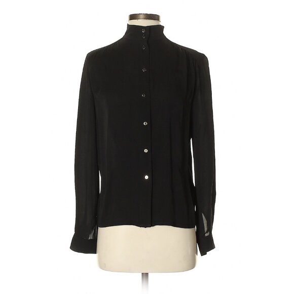 Aritzia Wilfred silk button down blouse black xsmall mockneck high neck - Picture 1 of 9